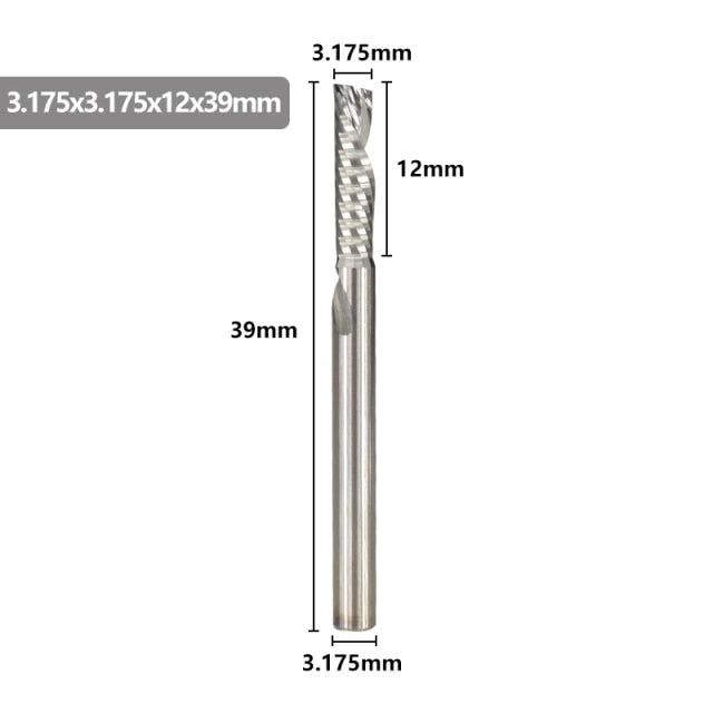 XCAN Single Flute Down Cutter 3.175mm(1/8') Shank Left Hand CNC Router Bit Dia 1-3.175mm Carbide End Mill for Aluminum Cutting